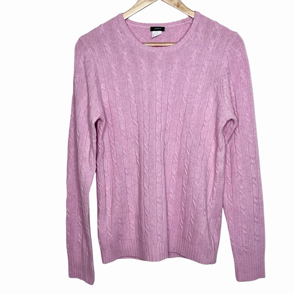 J Crew Cable Knit Sweater Pink Womens L Preppy Angora Cashmere heritage